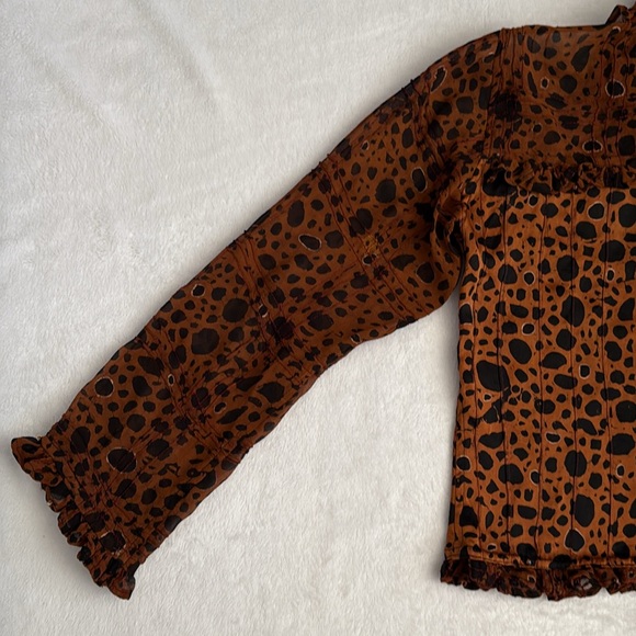 Nadya | Button Front Ruffle Bead Detail Animal Print Blouse Handmade in Bali (S) - Picture 11 of 15